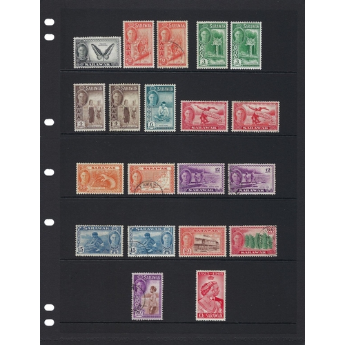 16 - Sarawak: QV-QEII collection in Red Leuchtturm folder, both mint & used. Defin & commem with varietie... 