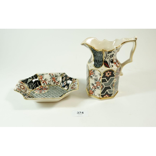 374 - A Masons ironstone Appliqué jug, 14cm and dish