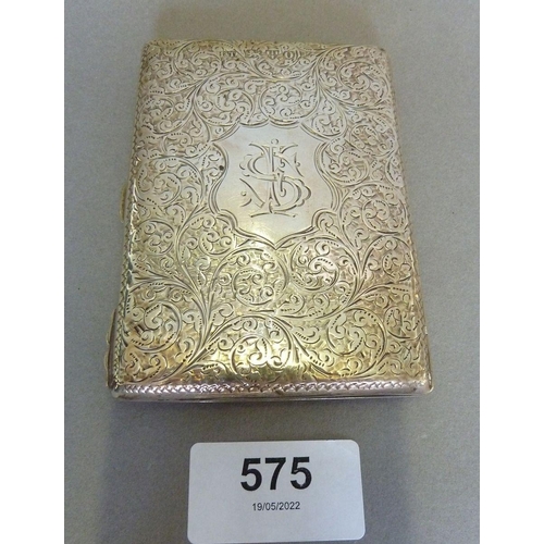 575 - A silver purse with leather interior plus 'aide memoir', Chester 1897 by H&T, 112g