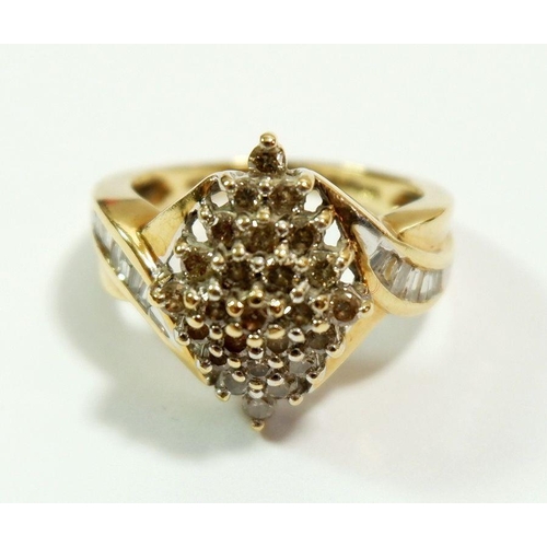 620 - A 9 carat gold vintage diamond set lozenge form ring, 5.4g, size N