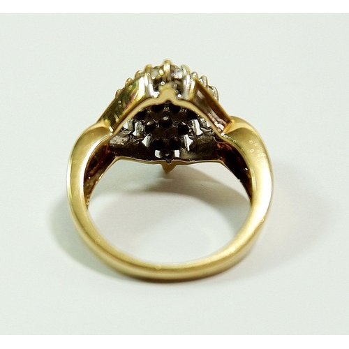 620 - A 9 carat gold vintage diamond set lozenge form ring, 5.4g, size N