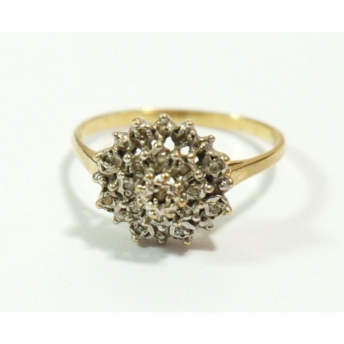 629 - A 9 carat gold cluster ring set white stones, size Q to R