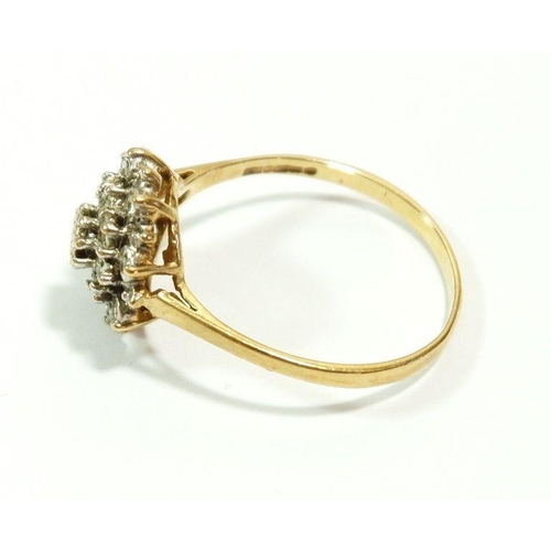 629 - A 9 carat gold cluster ring set white stones, size Q to R