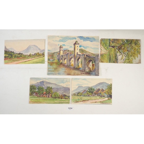 1254 - Marie Chautard/Carrau - group of watercolour landscapes French scenes, unframed