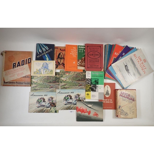 241 - A group of booklets and ephemera relating to motorcycles and motorbikes plus early Radio Component c... 