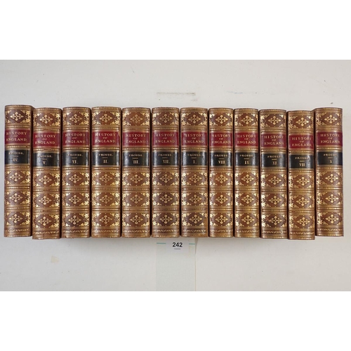 242 - History of England by James Anthony Froude, twelve volumes, leather and marble bound