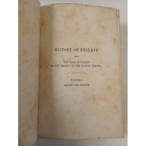 242 - History of England by James Anthony Froude, twelve volumes, leather and marble bound