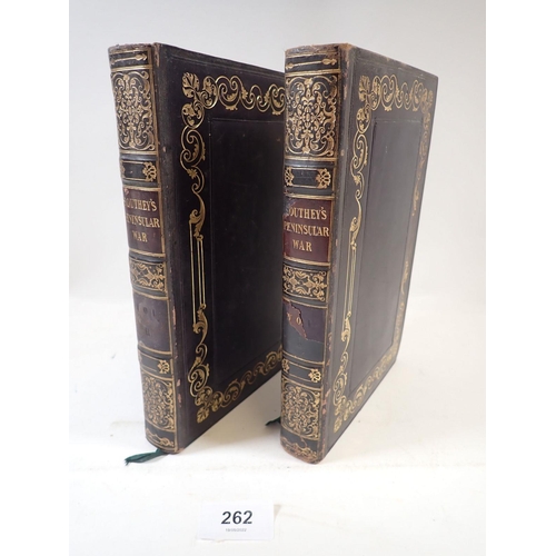 262 - History of the Peninsular War by Robert Southey published 1828 in black and gilt binding (2 volumes ... 