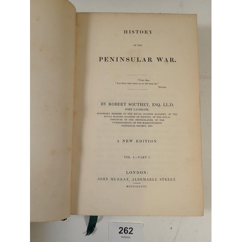 262 - History of the Peninsular War by Robert Southey published 1828 in black and gilt binding (2 volumes ... 