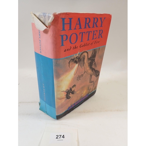 274 - First Edition Harry Potter and The Goblet of Fire by J K Rowling with dust cover, ISBN 074754624X