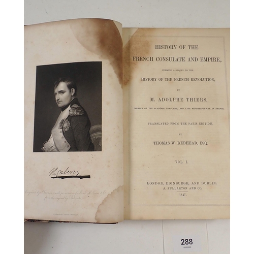 288 - History of the French Consulate & Empire by Adolphe Thiers, two volumes in leather and marble covers... 