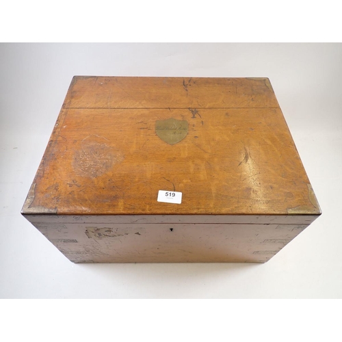 519 - A brass bound oak canteen box