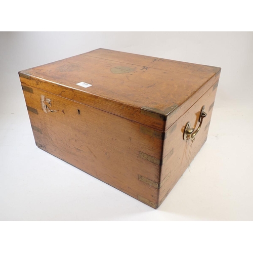 519 - A brass bound oak canteen box