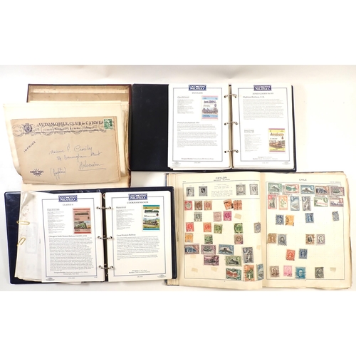 104 - GB & ROW: 2 boxes stamps in 12 albums incl 2 'Locomotive Philatelic' purposed thematic albums with m... 