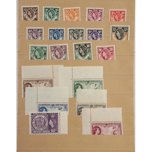 114 - GB & Br Empire/C'wealth: Boxed maroon stamp stock-book of mainly mint defin & commem issues incl set... 