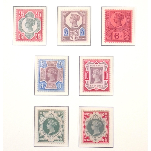 148 - GB: Mint QV 1887 'Jubilee' issue set of 14 values to 1/- on 2 purposed album pages, SG Cat £650.