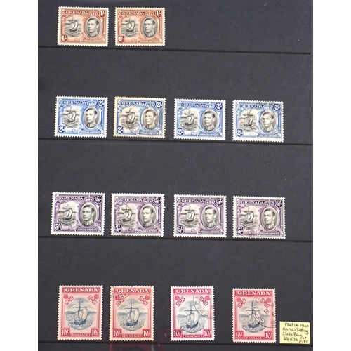 166 - Grenada: Mint & used QV-QEII 23 page collection in Hagner album. Defin, commem, postage due, fiscal ... 