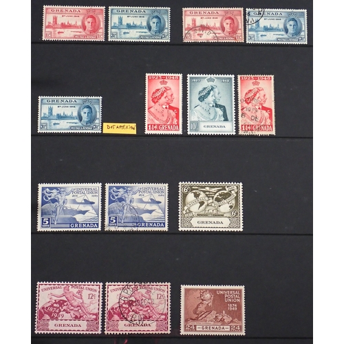 166 - Grenada: Mint & used QV-QEII 23 page collection in Hagner album. Defin, commem, postage due, fiscal ... 