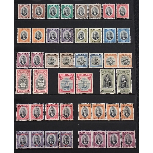 166 - Grenada: Mint & used QV-QEII 23 page collection in Hagner album. Defin, commem, postage due, fiscal ... 