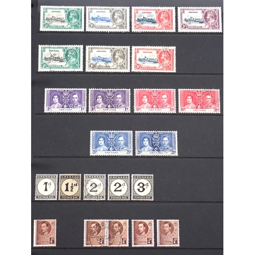 166 - Grenada: Mint & used QV-QEII 23 page collection in Hagner album. Defin, commem, postage due, fiscal ... 