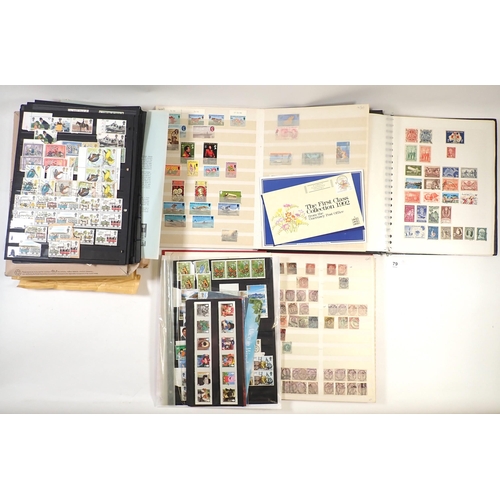 79 - GB, Br Empire & ROW: Box of mint & used defin & commem in album, 3 A4 stock-books & 3 envelopes/pack... 