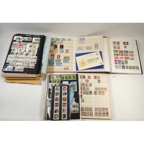 79 - GB, Br Empire & ROW: Box of mint & used defin & commem in album, 3 A4 stock-books & 3 envelopes/pack... 