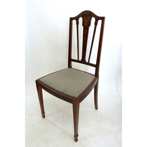 1003 - A set of four Edwardian mahogany salon chairs with marquetry decoration