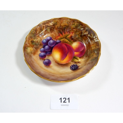 121 - A Worcester style pin dish painted fruit by N Creed