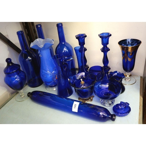 149 - A large quantity of Bristol blue glass including Victorian items