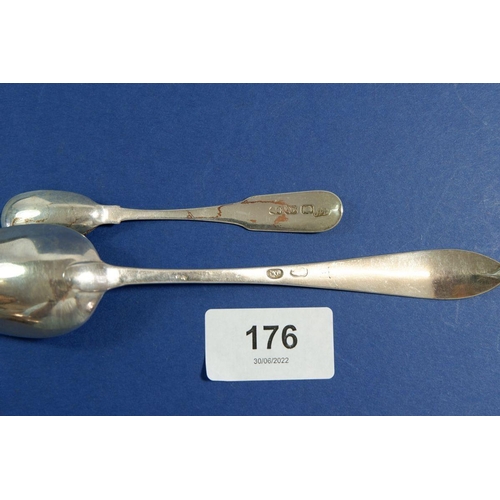 176 - A bright cut engraved Irish silver dessert spoon and an Irish mustard spoon