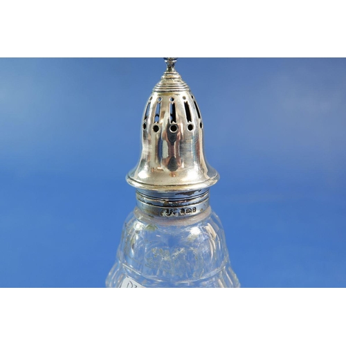 219 - A Georgian cut glass and silver mounted sugar caster