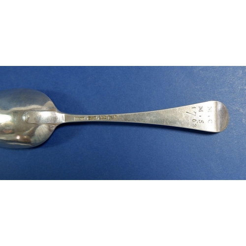 223 - A Georgian silver tablespoon with engraved initials and 1762 date, London 1762 by William Withers, 6... 