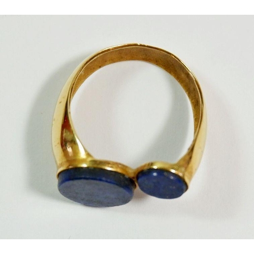 244 - A gold ring set lapis lazuli, unmarked, size H, 3.6g