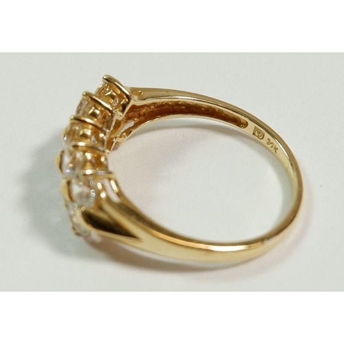 256 - A 14 carat gold dress ring set two rows of white stones, size N to O