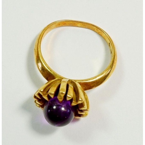 272 - An amethyst ring reputedly designed by John Donald but unmarked - size M, 7.8g