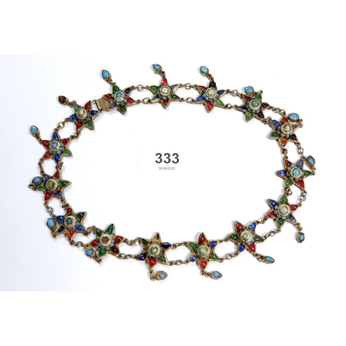 333 - An ethnic stone set red star link necklace