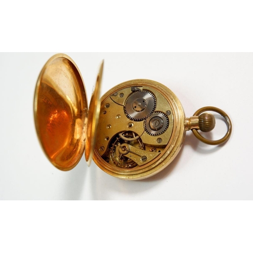 363 - An Excelsior gold plated pocket watch in card and gilt metal watch stand