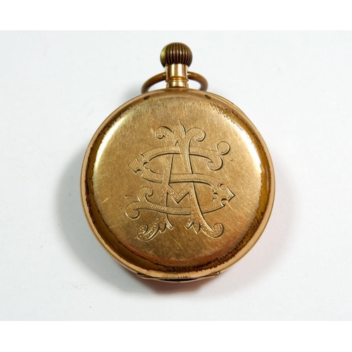 363 - An Excelsior gold plated pocket watch in card and gilt metal watch stand