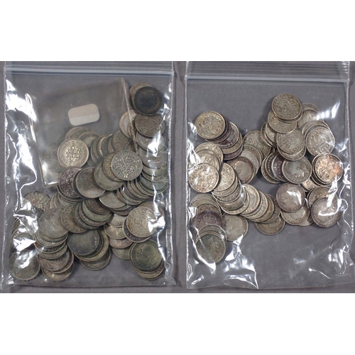 400 - A quantity of silver threepences pre 1920 and pre 1947 approx 170 grams silver content, Edward VII t... 