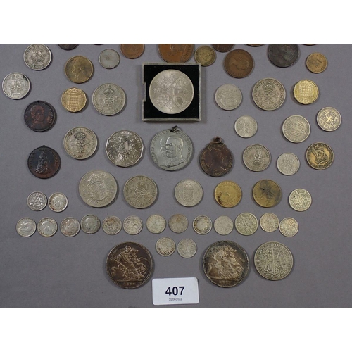 407 - A miscellaneous lot of coinage & tokens pre-decimal and decimal including copper/bronze: farthings t... 