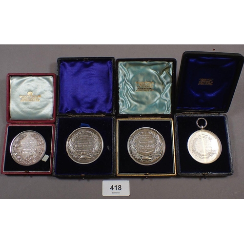 418 - Four white metal medallions ref Agricultural Societies in Midlands area circa 1910 supplied by Thoma... 