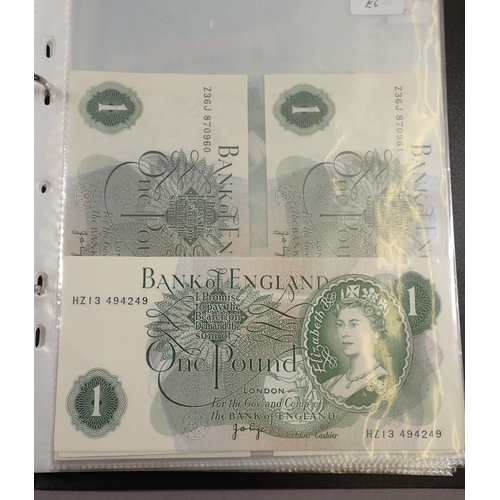 433 - Album of Bank of England & GB Bank Notes including: 10 shillings (4 off) J Q Hollom 1962-66 Pre-fix ... 