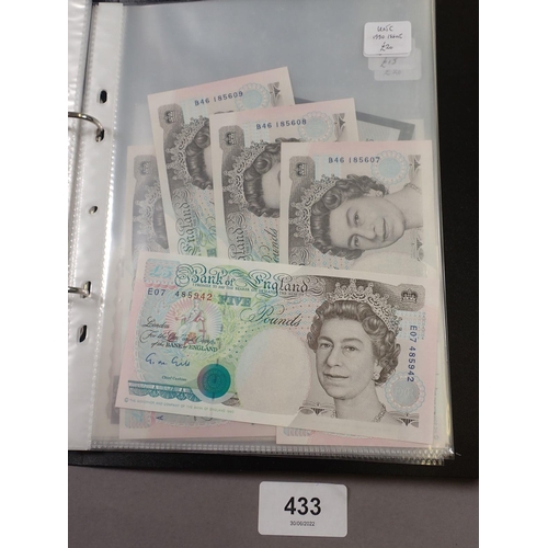 433 - Album of Bank of England & GB Bank Notes including: 10 shillings (4 off) J Q Hollom 1962-66 Pre-fix ... 