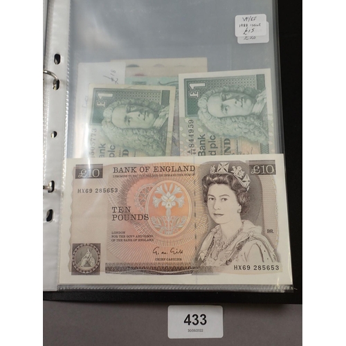 433 - Album of Bank of England & GB Bank Notes including: 10 shillings (4 off) J Q Hollom 1962-66 Pre-fix ... 