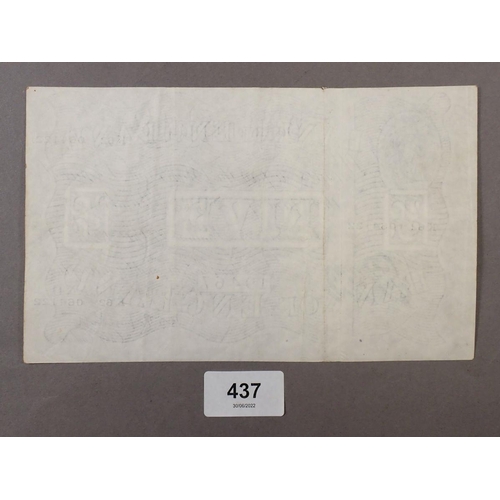 437 - A black on white £5 banknote (thicker paper with security thread) cashier: Kenneth Oswald Peppiatt 1... 