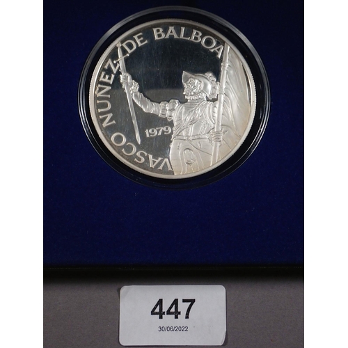 447 - Silver content coinage in presentation cases including: Panama 20 balboas 1979, 75th Anniversary of ... 