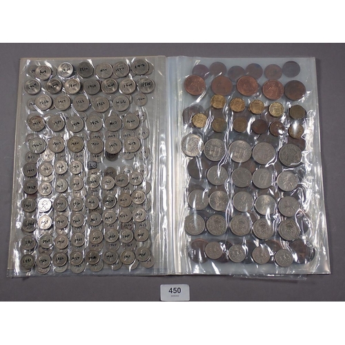 450 - A homemade coin album of British coinage pre-decimal and decimal some silver content, album includes... 