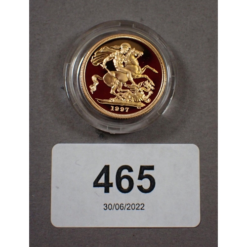 465 - A gold proof sovereign 1997 Royal Mint issue in presentation case with certificate - Condition: UNC