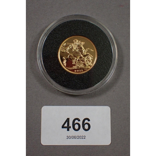 466 - A gold sovereign 2015 Harrington & Byrne issue in presentation case and certificate of authenticity ... 