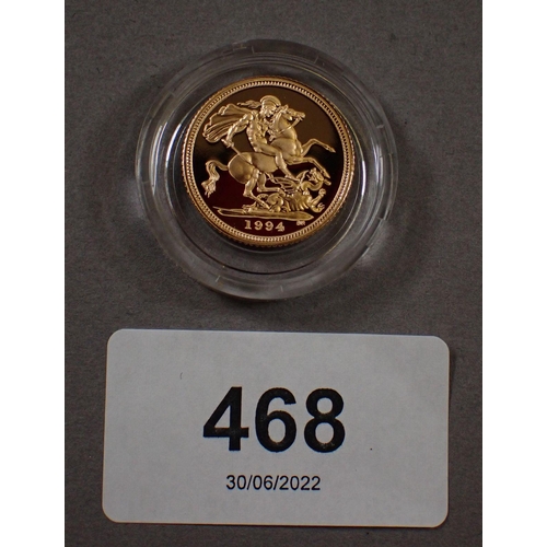 468 - A gold proof half sovereign 1994, Royal Mint Issue in presentation case with certificate - Condition... 